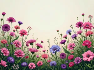 Mixed Perennial Border - Wide view of a classic mixed border featuring achillea, astrantia, and geraniums in harmonious pink and purple tones