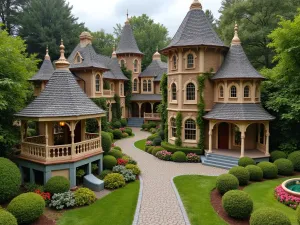 Victorian Gnome Estate - Elaborate Victorian-style gnome village with ornate miniature architecture and formal gardens. Tiny gazebos, fountains, and manicured hedges create period atmosphere