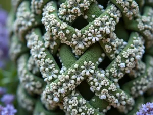 Cottage Knot Garden Detail - Intimate close-up of a cottage-style knot garden corner showing the intricate weaving of Provence lavender with white alyssum, highlighting texture and pattern