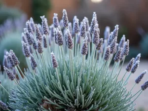 Winter Lavender Structure - French Lavender in winter showing its architectural form with frosted silver-green foliage and seed heads creating structure in the garden