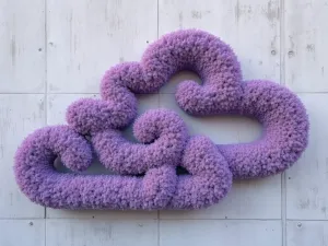 Sculptural Lavender Clouds - Close-up of cloud-pruned lavender forms creating abstract shapes against a minimalist concrete wall