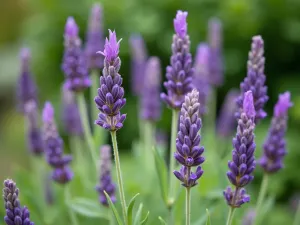 Sweet Lavender Characteristics - Detailed view of Sweet Lavender (Lavandula heterophylla) showing its unique tall stems and loose, fragrant flower heads, natural garden setting