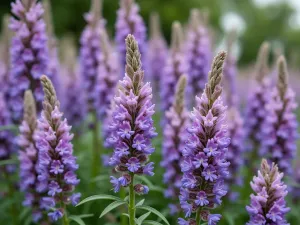 Sage Garden - Close-up of ornamental sage varieties with purple and white flowers, creating a stunning drought-resistant display