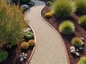 Desert Modern Path - Aerial view of a modern decomposed granite path with cor-ten steel edging and dramatic desert plantings