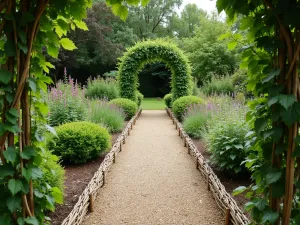 Woven Willow Edge - Normal view of a country garden path with decorative woven willow edging creating a basket-like border