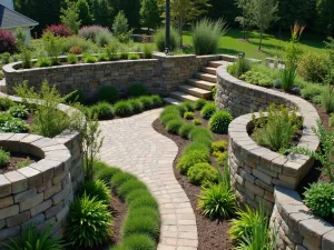 Living Wall Integration - Aerial view showing how retaining walls incorporate vertical gardening elements with pocket plantings and trailing specimens