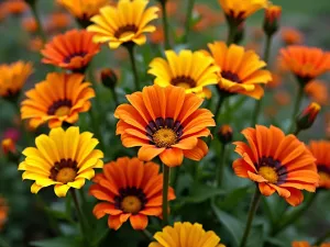 Mid-Height Sunflower Collection - Close-up detail of middle-height section featuring 5-6 foot Autumn Beauty and Indian Blanket varieties, showing color variation and multiple blooms, natural garden setting