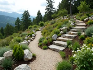 Alpine Rock Garden Wall - Wide-angle shot of alpine-inspired tiered garden with vertical rock garden elements, showing specialized irrigation for high-altitude plants and maintenance walkways