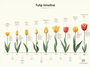 Seasonal Tulip Calendar - Infographic showing tulip growing timeline through seasons, with monthly care tips and blooming periods, illustrated in a modern calendar style