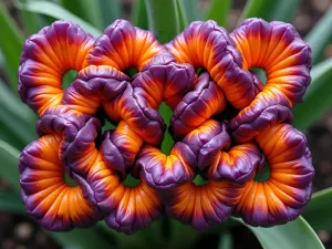 Tulip Celtic Knot - A Celtic knot pattern created with orange and purple tulips, viewed from 45 degrees showing the intricate interlaced design