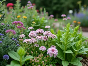 Shade-Loving Perennials - Close-up detail of shade-loving perennials including tiarella, brunnera, and pulmonaria creating a textured groundcover