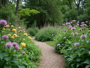 Woodland Edge Transition - Natural transition zone showing how a woodland garden blends into a more traditional garden space, featuring hellebores and wood asters