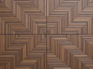 Parquet-Style Composite Design - Normal view of a parquet-inspired pattern created with composite decking in rich walnut tone, showing intricate geometric layout