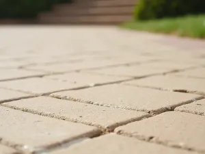 Salt Finish Concrete - Close-up detail of a salt finish concrete patio, showing the subtle, non-slip texture in a warm beige tone